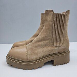 Marc Fisher LTD Hadria Ankle Boot Womens 8 Natural Tan Suede Chelsea Cap Toe